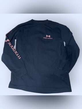 Simply Southern Navy Long-Sleeve Tee with Pink Bow & Sleeve Logo